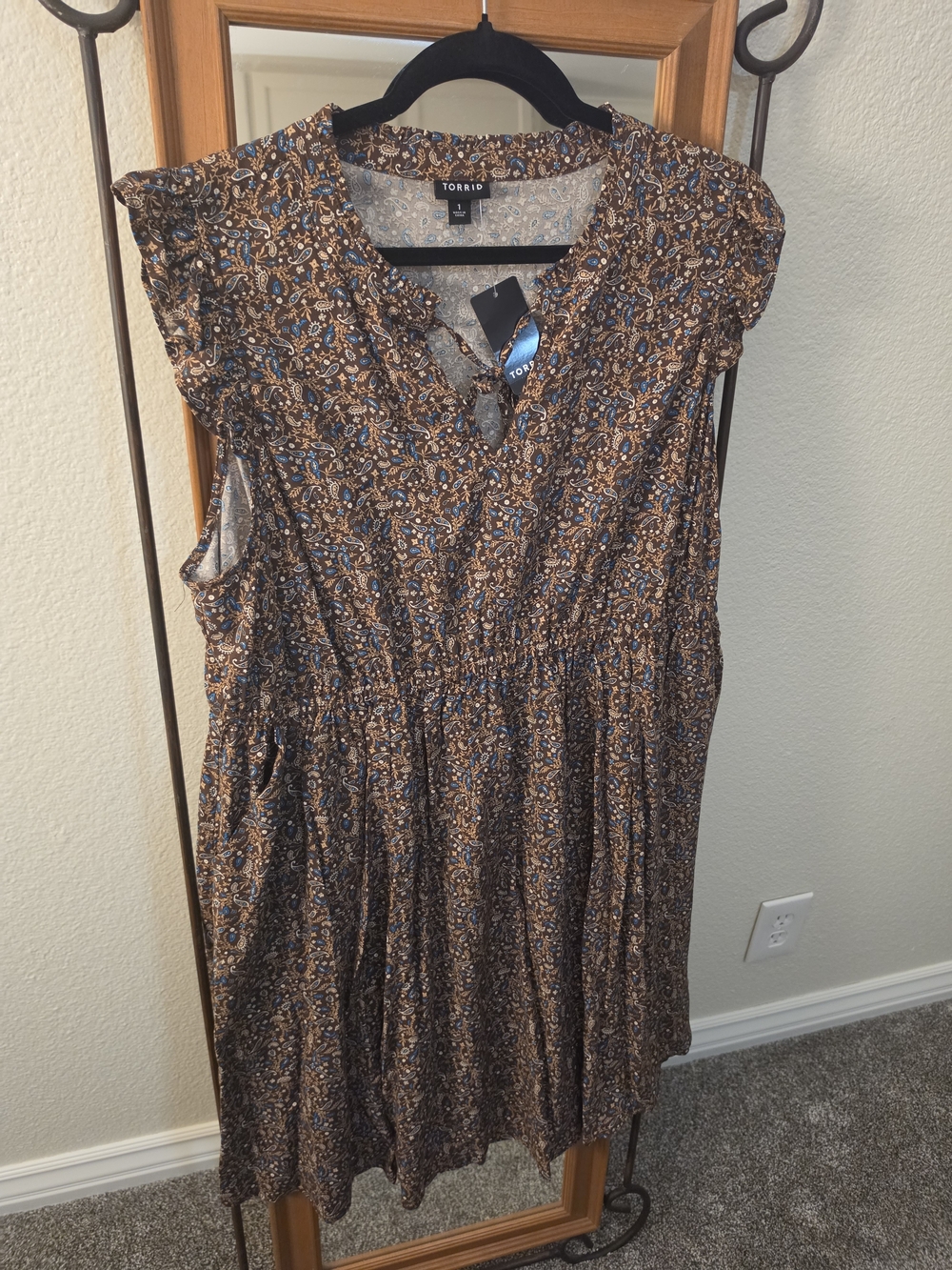 torrid Brown and Blue Paisley Mini Dress W/ Pockets